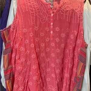Johnny Was Coral Embroidered Blouse